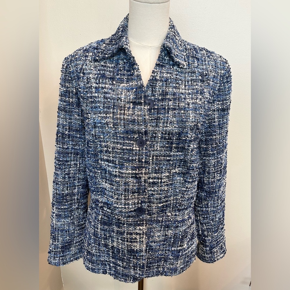 Coldwater Creek Blue & White Tweed Button Jacket
